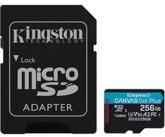 Карта памяти Kingston microSDXC 256GB Canvas Go+ U3 V30 (SDCG3/256GB) + Адаптер