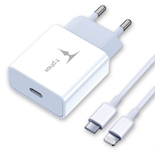 Сетевое зарядное устройство T-Phox PD 18W Charger+C-Lightning 18W cable 1m White