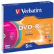 Диски CD/DVD/MD Verbatim DVD-R 4,7Gb 16x Slim 5 pcs Color 43557 фото 6