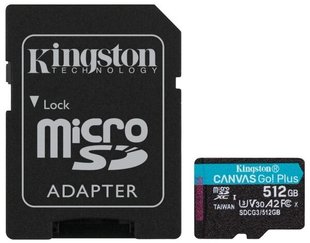 Карта памяти Kingston microSDXC 512GB Canvas Go+ U3 V30 (SDCG3/512GB) + Адаптер