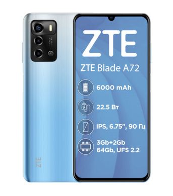 Смартфон Zte Blade A72 3/64 GB Blue