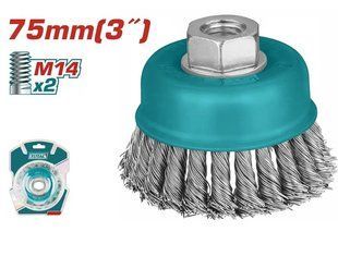 TOTAL TAC32031 Щетка чашечная, из плетеной проволоки, 75мм, для КШМ, М14.