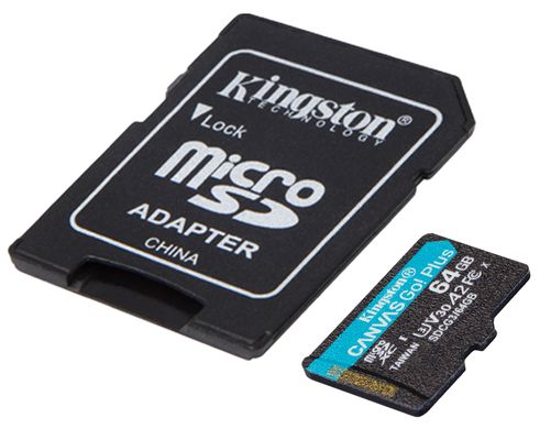 Карта памяти Kingston microSDXC 64GB Canvas Go+ U3 V30 (SDCG3/64GB) + Адаптер
