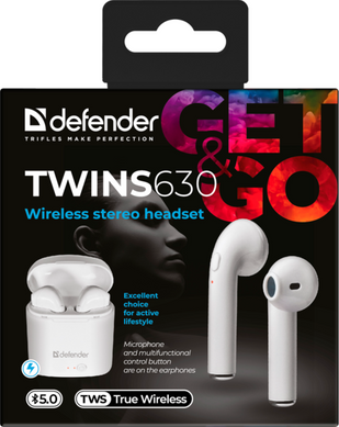 Навушники Defender (63630)Twins 630 TWS Bluetooth, білий