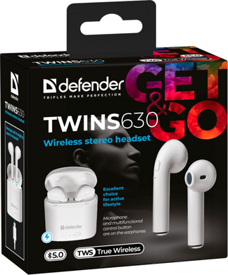 Навушники Defender (63630)Twins 630 TWS Bluetooth, білий