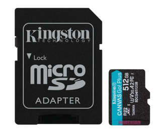 Карта пам'яті Kingston MicroSDXC 512GB Canvas Go Plus Gen4 200MB/s A2 U3 V30 + SD-адаптер (SDCG4/512GB)