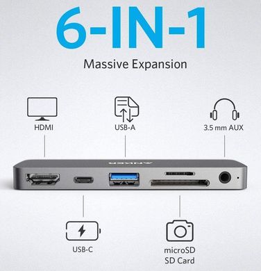 Перехідник Anker PowerExpand Direct 6-in-1 USB-C PD Media Hub (Gray)