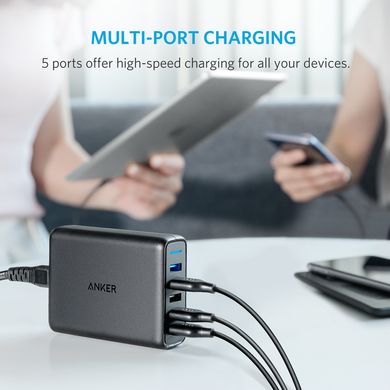 Мережевий зарядний пристрій Anker PowerPort 5 – 40W 5-port USB Power IQ V3 Black