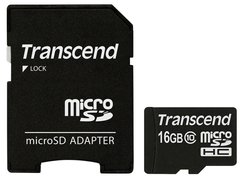 Карта памяти Transcend microSDHC 16 GB Class 10 UHS I с SD адаптером