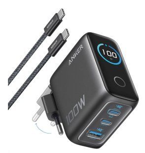 Мережева зарядка ANKER GaN Charger 100W, 2xUSB-C PD & 1xUSB-A w Display and Cable (Dark Gray)