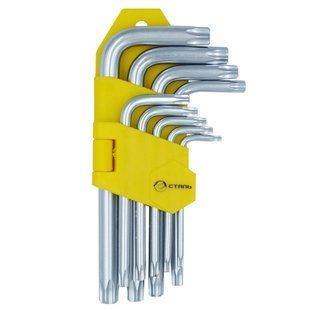 Набір ключів Г-подібних TORX Сталь з отвором 9 одиниць (Т10, Т15, Т20, Т25, Т27, Т30, Т40, Т45, Т50) Сталь