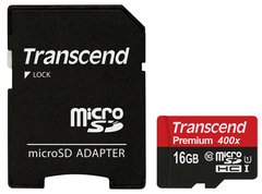 Карта памяти Transcend microSDHC 16GB Class 10 UHS-I Premium с адаптером