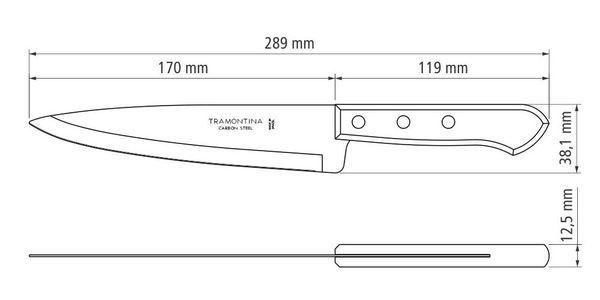 Нож поварской Tramontina Carbon, 178 мм, 12 шт