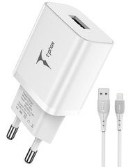 Мережевий зарядний пристрій T-Phox TCC-124 Pocket USB + Lightning Cable (White)