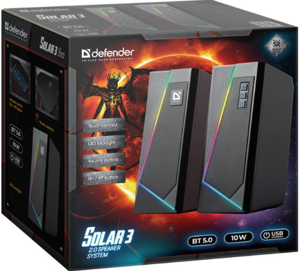 Акустика Defender 2.0 Solar 3 10 W, BT/Light, USB (65103)