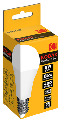 Лампа Kodak A60 E27 8W 220V Тепл.Бел. 3000K Мат. н/Дим.