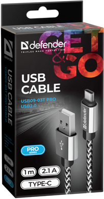 Кабель Defender USB09-03T PRO USB(AM)-C Type, 1м Белый (87815)