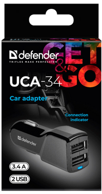 Автомобильное зарядное устройство Defender UCA-34 2xUSB, 5V/3.4A (83834)