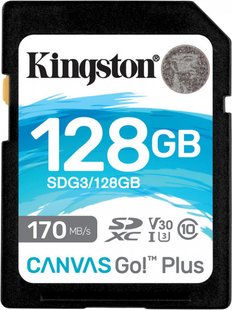 Карта памяти Kingston SDXC 128GB Canvas Go+ Class 10 UHS-I U3 V30 (SDG3/128GB)