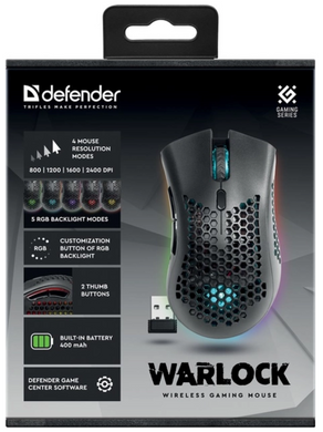 Миша Defender Warlock GM-709L RGB, Black (52709)