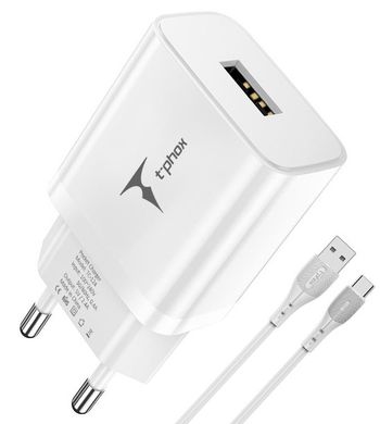 Мережевий зарядний пристрій T-Phox TCC-124 Pocket USB + Type-C Cable (White)