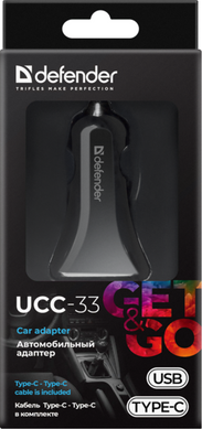 Автомобільний зарядний пристрій Defender UCC-33 USB + Type-C, 5V / 3.1A, Cable (83835)