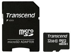 Карта памяти Transcend microSDHC 32 GB Class 10 с SD адаптером