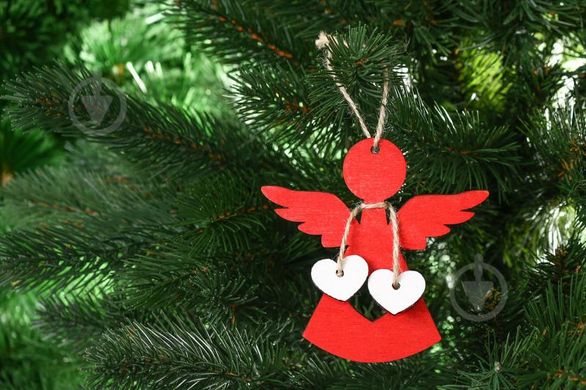 Новорічна іграшка, декоративна, ангел з сердцем, червоний, 11,5см, дерево