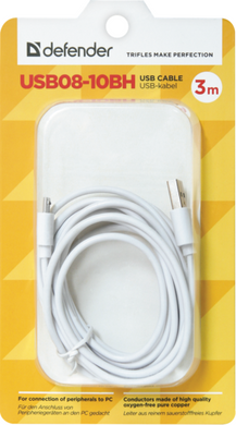 Кабель Defender USB08-10BH USB(AM)-MicroBM білий 3м, blister