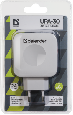 Сетевое зарядное устройство Defender UPA-30 3 порт USB + Type-C, 5V/4A (83535)