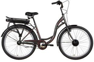 Електровелосипед 26" Dorozhnik AQUAMARINE рама- " 350 Вт 36 В редуктор. передній ні, 12,8 А*ч GP із кріпл. до багажн., 2022 (сірий)
