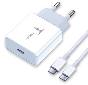 Сетевое зарядное устройство T-Phox PD 18W Charger + Type-C-C 60W cable 1m (White)