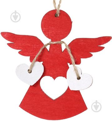 Новогодняя игрушка, декоративная, ангел с сердцем, красный, 7,5см, дерево