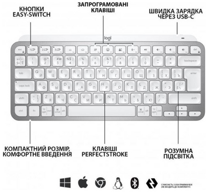 Клавіатура LogITech MX Keys Mini For Business-PALE GREY-US