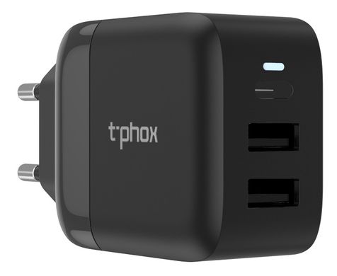 Сетевое зарядное устройство T-Phox Classic 24W 1xTYPE-C + 2xUSB Black