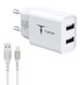 Мережевий зарядний пристрій T-Phox TCC-224 Pocket Dual USB+ Lightning Cable (White) фото 1