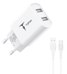 Сетевое зарядное устройство T-Phox TCC-224 Pocket Dual USB + Type-C Cable