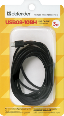 Кабель Defender USB08-10BH USB(AM)-MicroBM чорний 3м, blister