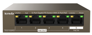 Комутатор Tenda TEG1105PD 5-Port Gigabit PoE-IN/PoE-OUT Extender (1in/4out)