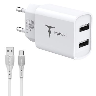 Мережевий зарядний пристрій T-Phox TCC-224 Pocket Dual USB + Type-C Cable