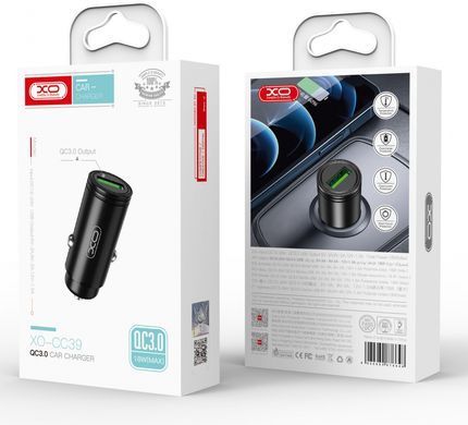 Автомобільний зарядний пристрій XO CC39 1USB 18W QC3.0 + microUSB cable Black