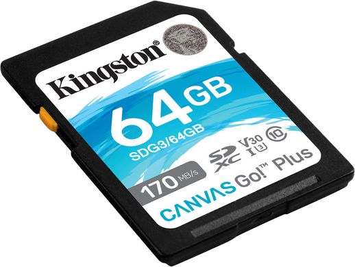 Карта памяти Kingston SDXC 64GB Canvas Go+ Class 10 UHS-I U3 V30 (SDG3/64GB)