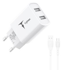 Сетевое зарядное устройство T-Phox TCC-224 Pocket Dual USB+MicroUSB Cable (White)