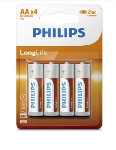 Батарейка Philips LongLife Zinc Carbon угольно-цинковая AA блистер, 4 шт.