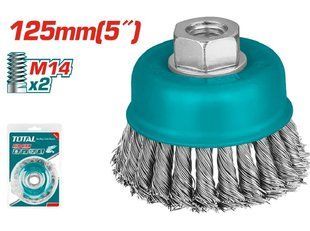 TOTAL TAC32051 Щетка чашечная, из плетеной проволоки, 125мм, для КШМ, М14.