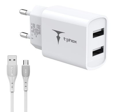 Мережевий зарядний пристрій T-Phox TCC-224 Pocket Dual USB+MicroUSB Cable (White)