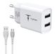Мережевий зарядний пристрій T-Phox TCC-224 Pocket Dual USB+MicroUSB Cable (White) фото 2