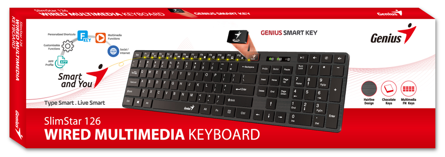 Клавиатура проводная Genius SlimStar 126 USB Black UKR