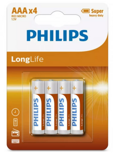 Батарейка Philips LongLife Zinc Carbon угольно-цинковая AAA блистер, 4 шт.