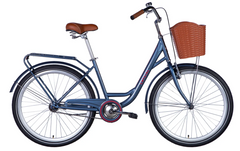 Велосипед сталь 26 Dorozhnik CRYSTAL гальмівна рама-17" сірий з багажником задн St з корзиною Pl з крилом Pl 2024